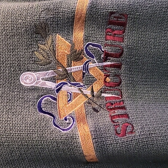 Vintage Structure "Y2K Mason Spellout" Embroidered Sweater (L) - Picture 3 of 7